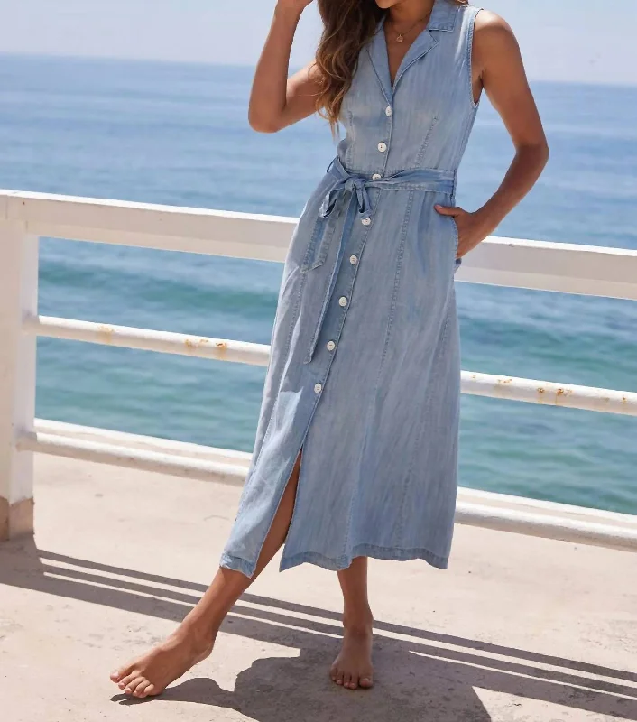 Stock Up and Save Seamed Sleeveless Midi Dress In Caribbean Wash