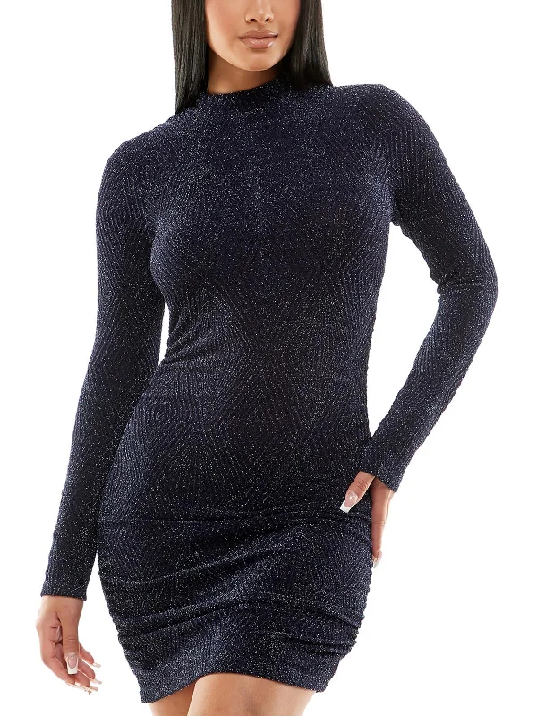 Crazy Savings Womens Metallic Mock Turtleneck Sheath Dress