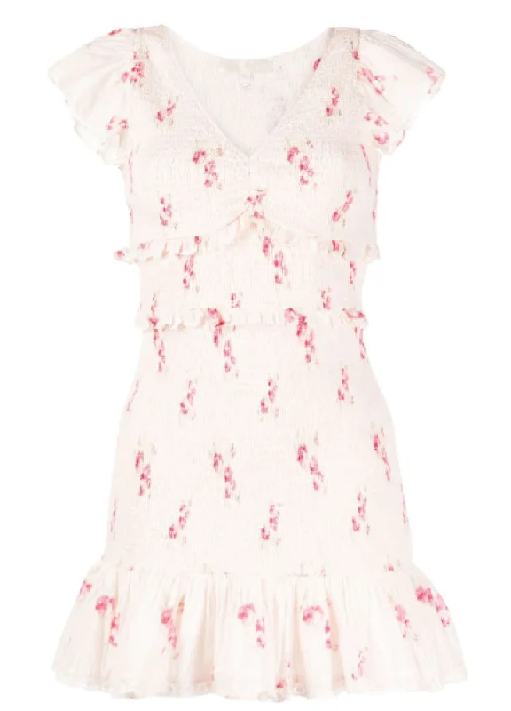 Midnight Madness Love Shack Fancy Women V-Neck Ruffle Short Sleeves Sonora Dress Berry Moment