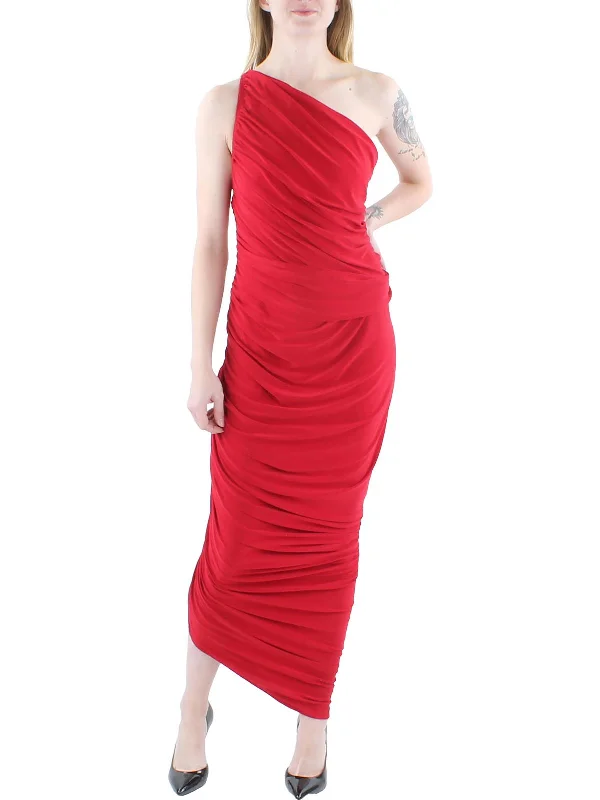 Year-End Clearance Womens Ruched One Shoulder Midi Dress