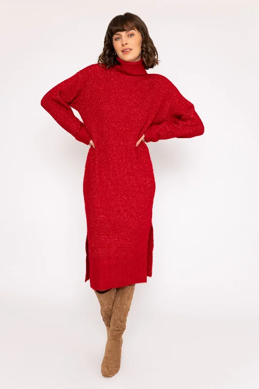 Great Deals Slouchy Knit Midi Dress in Red