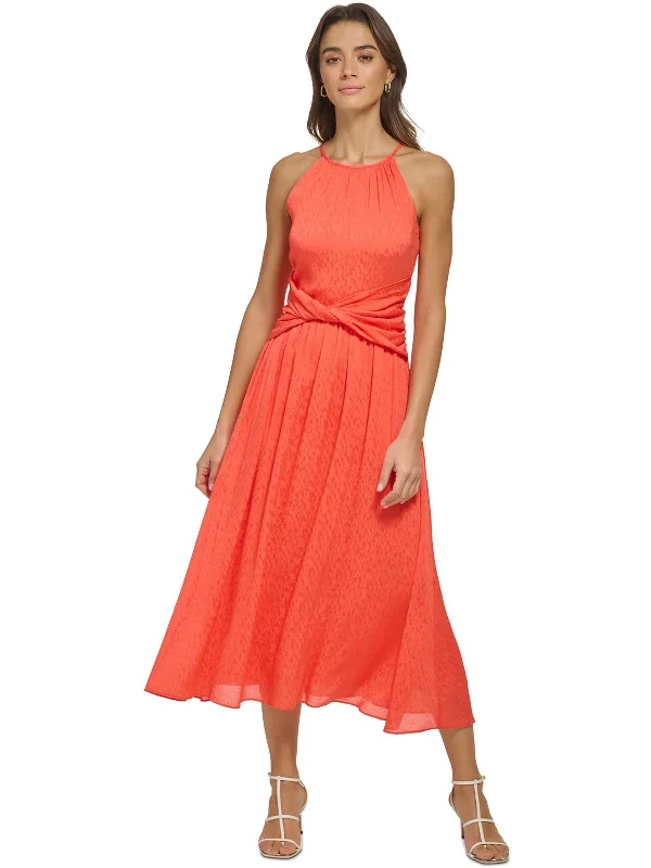 Special Offer Womens Halter Twist Waist Midi Dress
