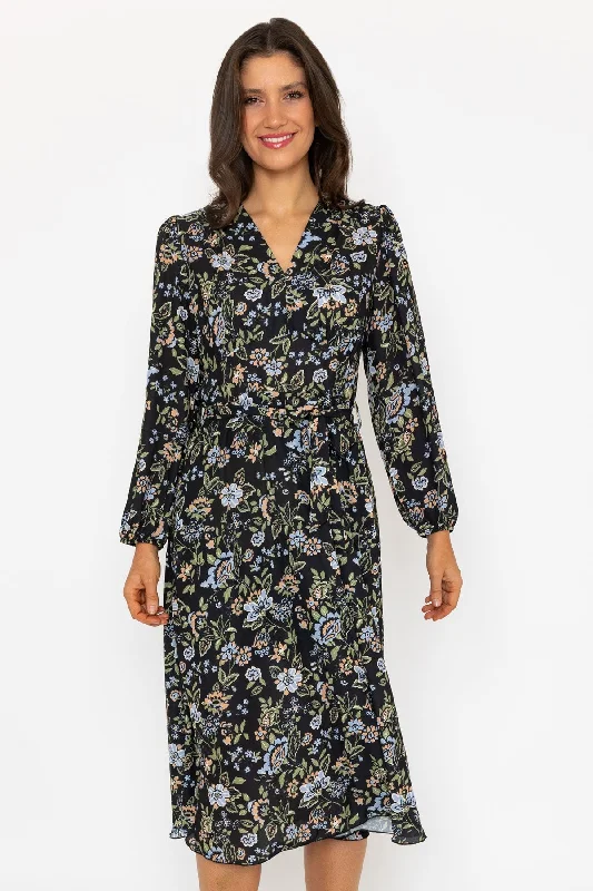 Season Finale Sale Black Print Long Sleeve Sinead Midi Dress