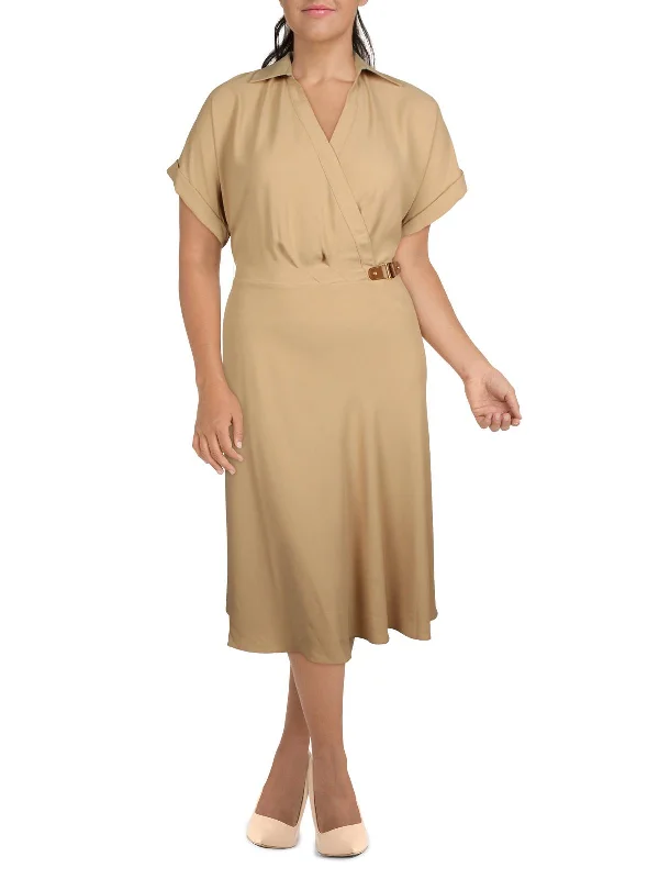Exclusive Access Plus Womens Surplice Tea Midi Dress