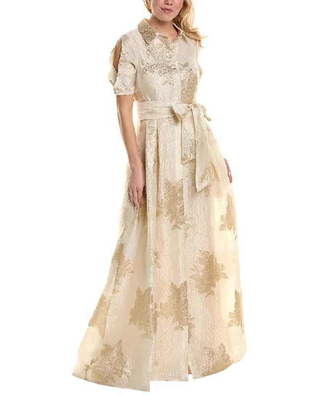 New Markdowns Teri Jon by Rickie Freeman Jacquard Shirt Gown