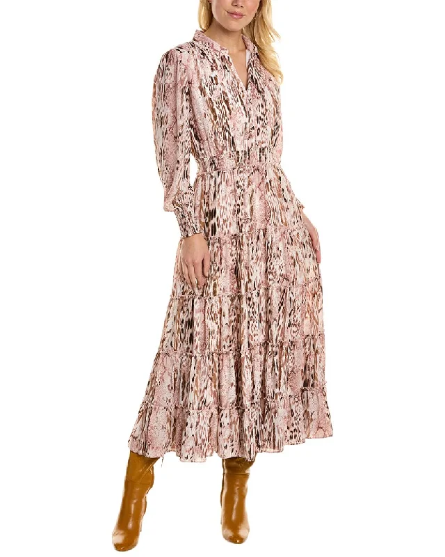 Blowout Deals T Tahari Half Placket Tiered Maxi Dress