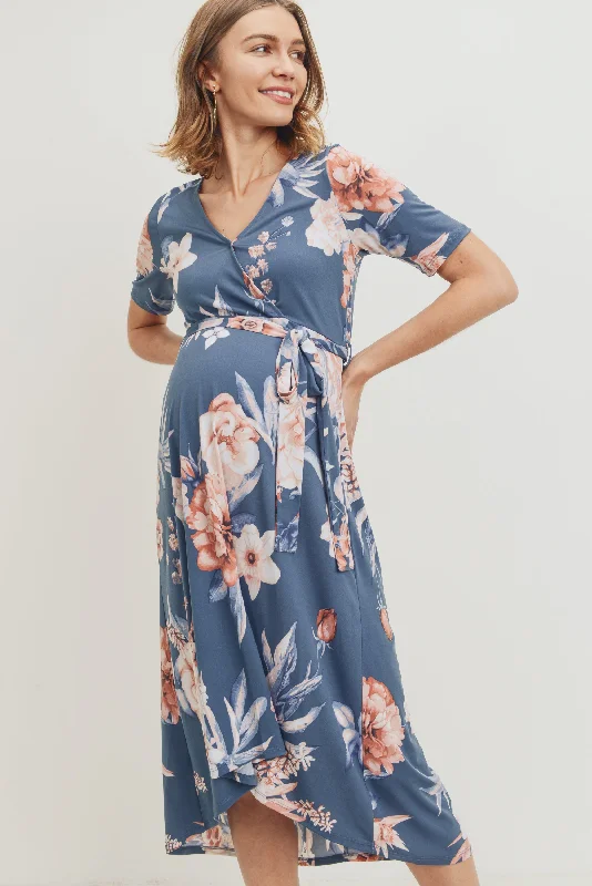Final Sale Floral High-Low Flowy Maternity/Nursing Dress