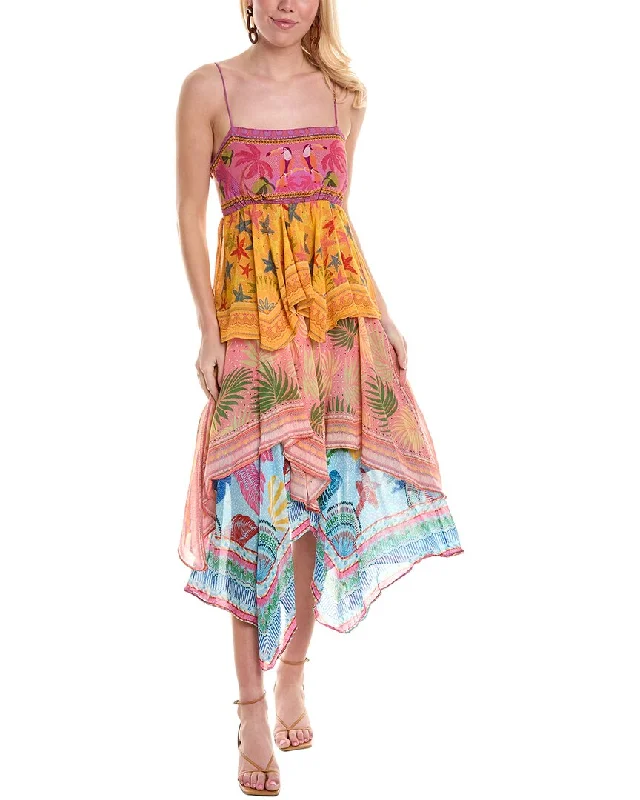 Limited Quantity FARM Rio Mixed Scarves Tiered Midi Dress