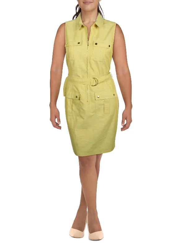 Limited Time Discount Womens Zip-Front Sleeveless Shirtdress