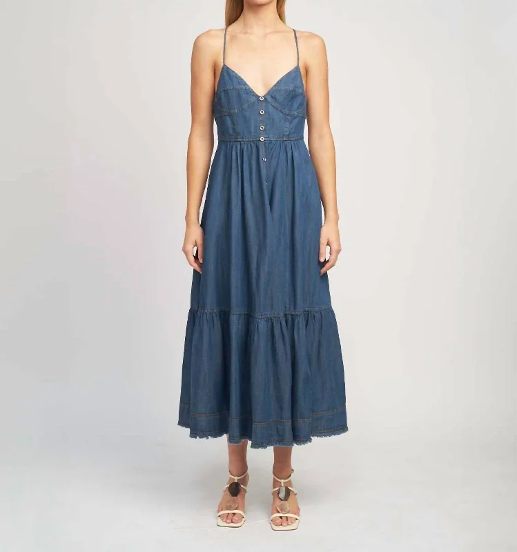 Hurry In Denim Midi Dress In Blue