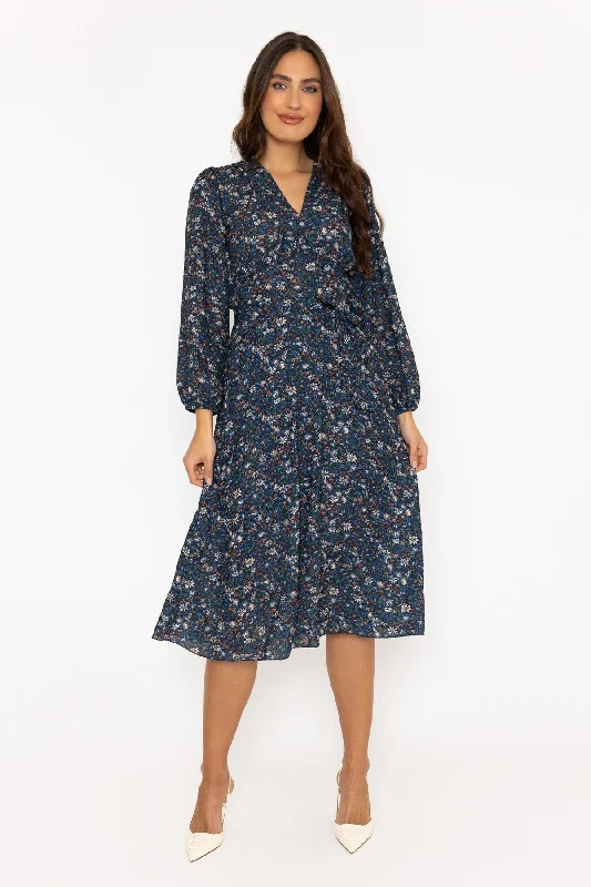Seasonal Sale Navy Floral Print Sinead Midi Dress