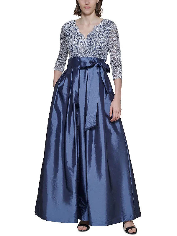 Special Savings Petites Womens Lace Satin Evening Dress