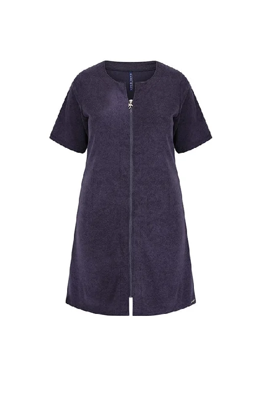 Deep Discounts Terry Towelling Zip Through Dress Navy
