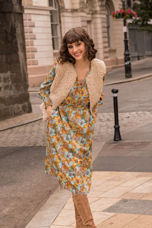 Huge Discounts Long Sleeve Multi Floral Brioni Midi Dress