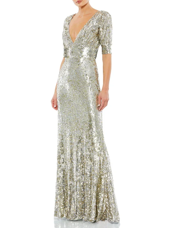 New Deals Womens Metallic Sequin Evening Dress