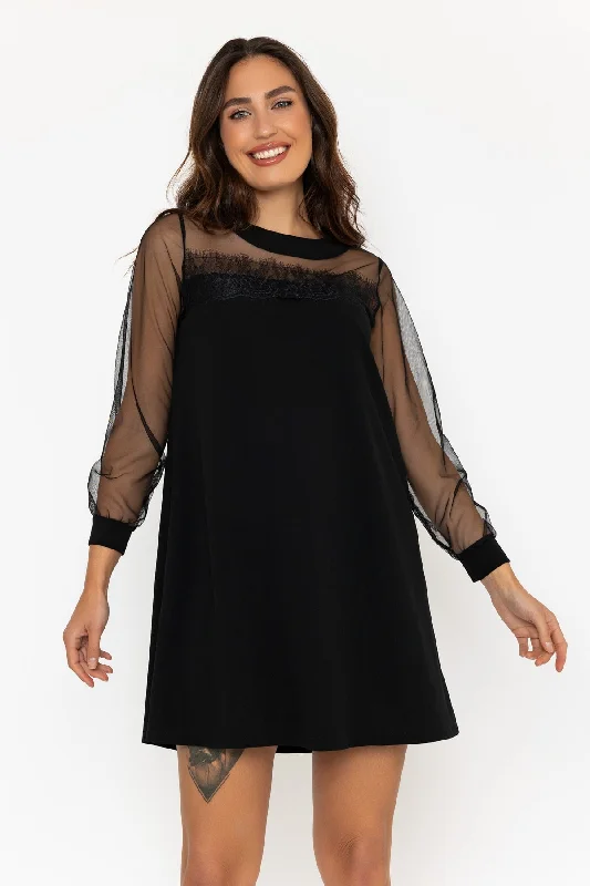Discount Extravaganza Mesh Long Sleeve Black Cindy Mini Dress