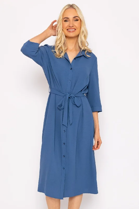 Massive Deals Blue Belted Shirt Dress