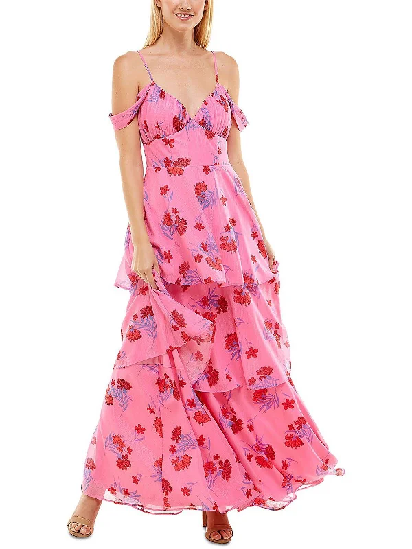 Holiday Sale Juniors Womens Floral Tiered Evening Dress