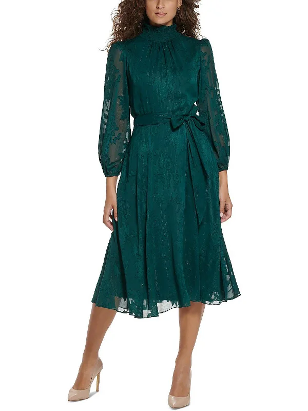 Discount Days Womens Jacquard Smocked Midi Dress