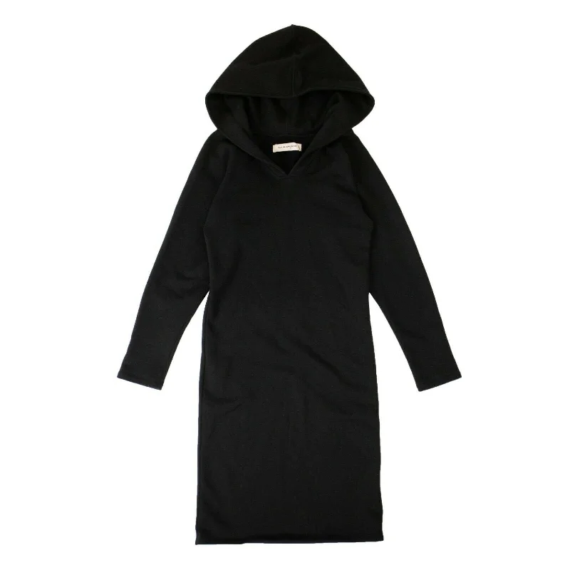 Price Meltdown Women's Black Cotton Long Sleeve Hooded Midi Dress
