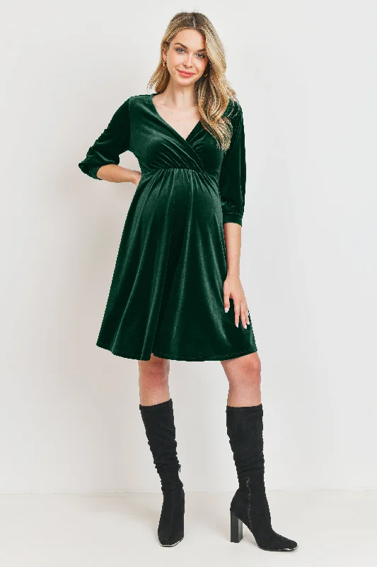 Deal Zone Stretch Velvet V-Neck Maternity/Nursing Dress