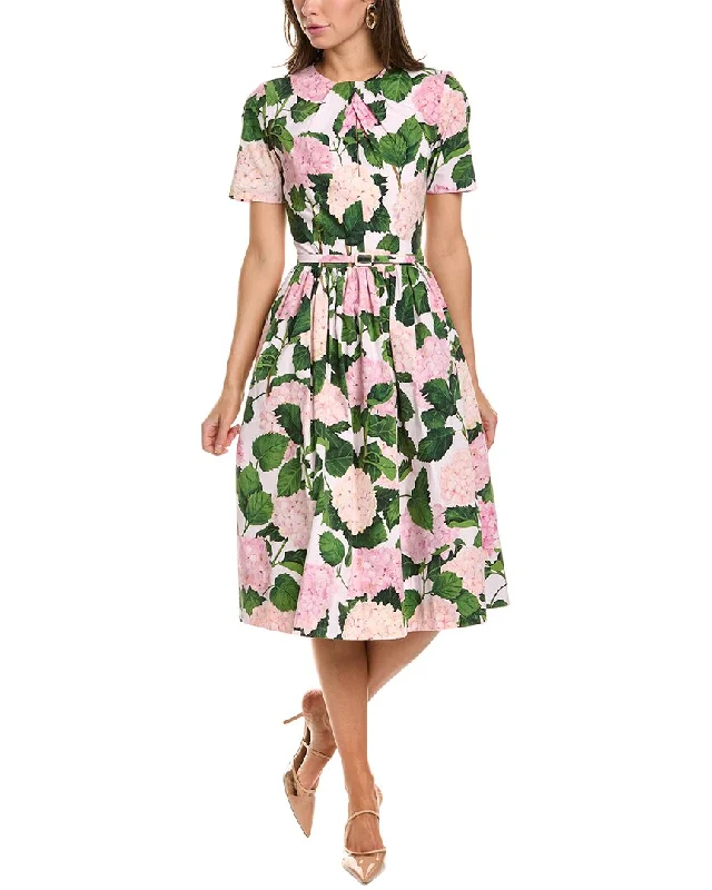 Bargain Prices Oscar de la Renta Hydrangea Print Midi Dress