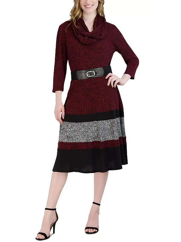 Act Fast Petites Womens Belted Midi Sweaterdress