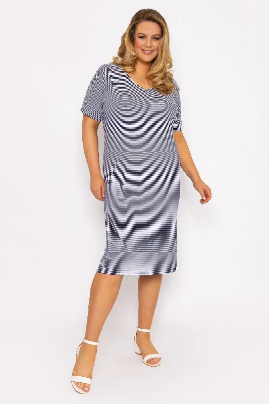 Limited Edition Striped Midi Dress in Navy