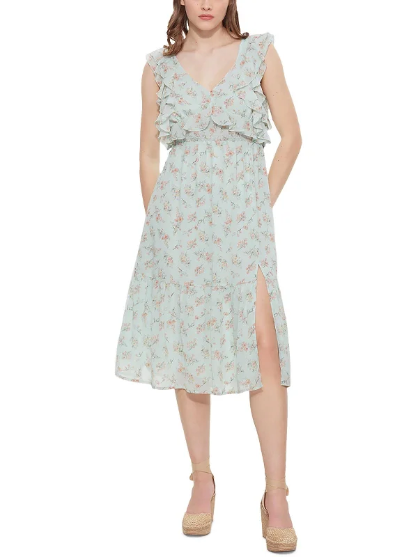Closeout Sale Womens Chiffon Floral Midi Dress