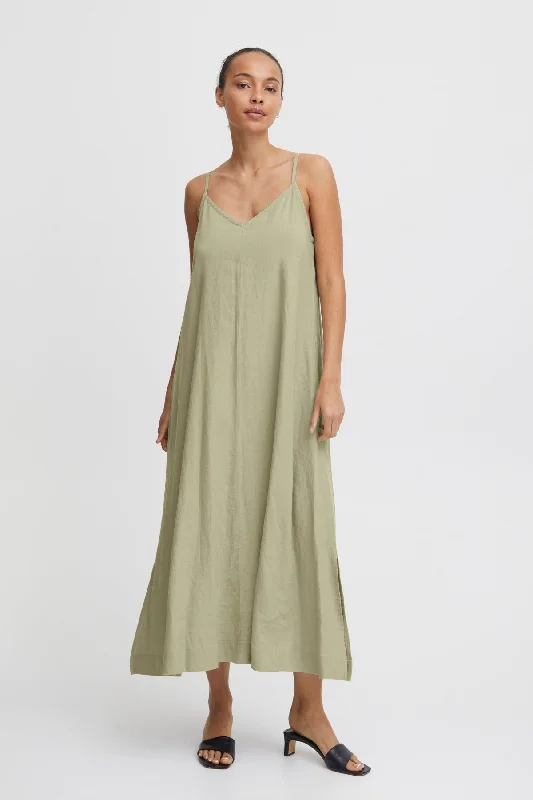 Final Clearance Sage Green Linen Midi Dress