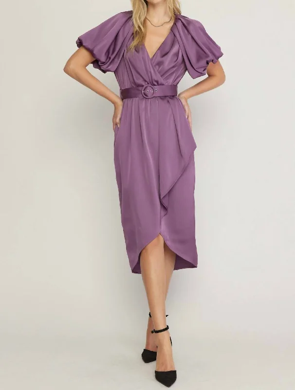 Get It Before It’s Gone The All Eyes On You Satin Wrap Dress In Purple