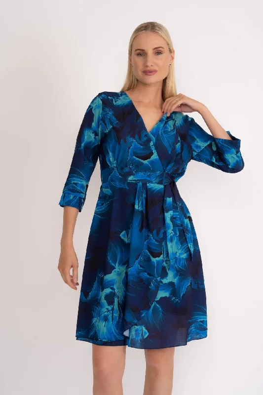Price Drop Carly Knee Length Dress in Navy Print