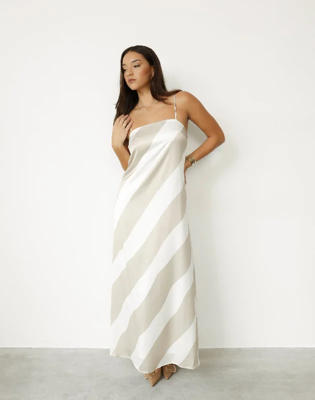 Early Bird Discount Kacey Maxi Dress (Beige Stripe)