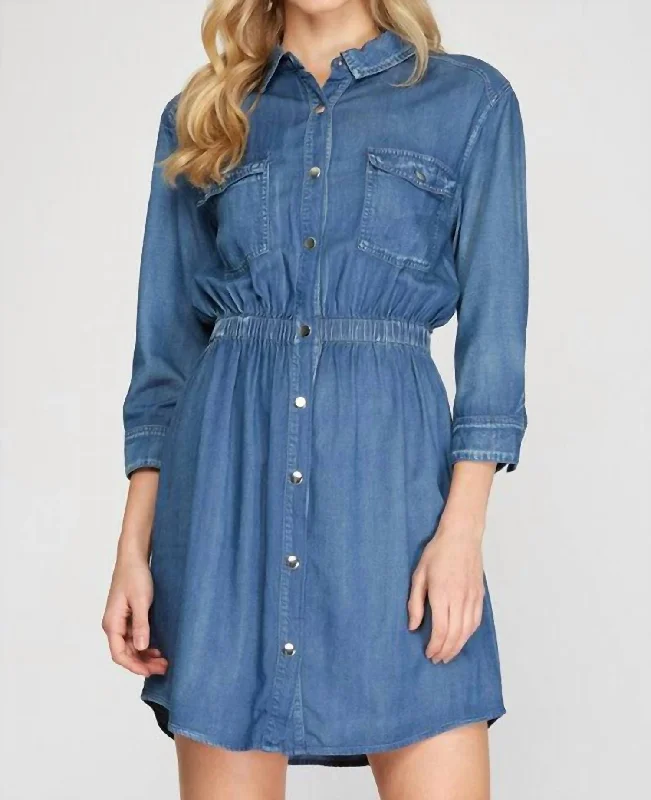 Amazing Deals Ailyn Chambray Shirt Dress In Blue Denim