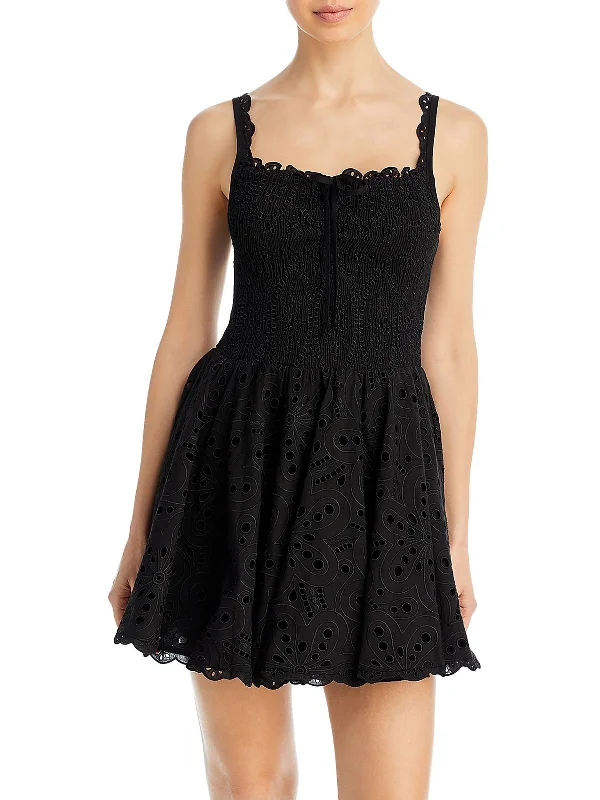 Best Seller Lina Womens Eyelet Mini Fit & Flare Dress