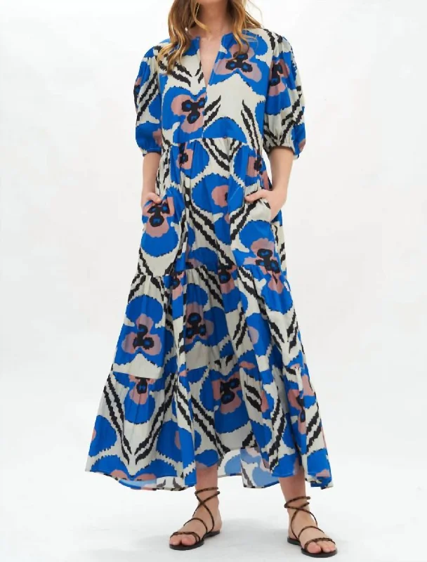Get It Before It’s Gone Puff Sleeve Maxi Dress In Patola/cobalt
