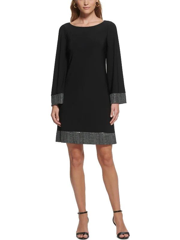 Instant Savings Womens Metallic Trim Midi Shift Dress