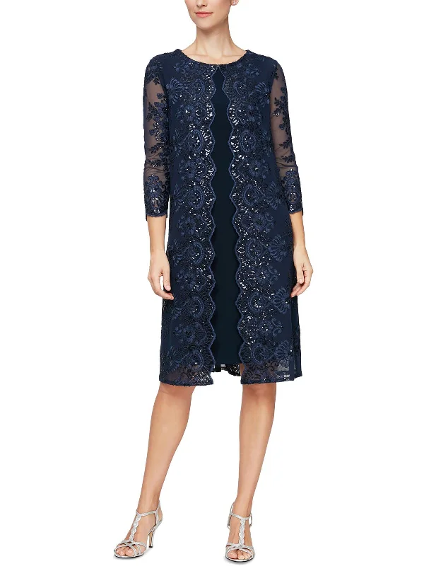Weekend Deal Womens Embellished Knee Cocktail and Party Dress