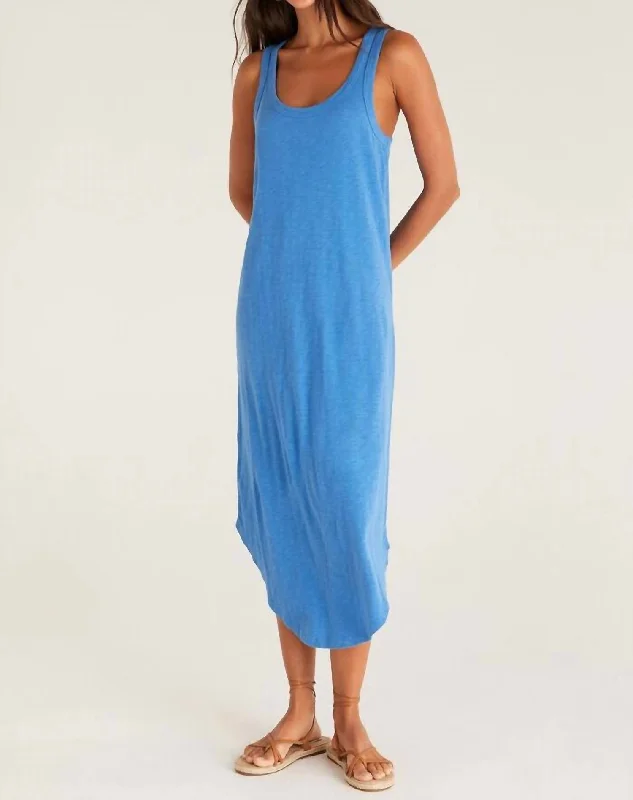 Deep Discounts Easy Going Cotton Slub Dress In Federal Blue