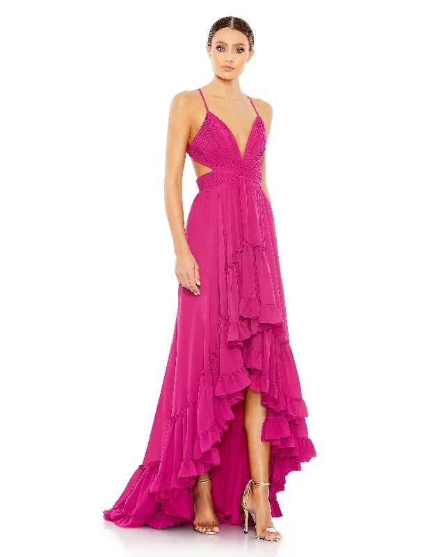 Special Discount Pleated Tiered Cut Out Sleeveless Gown