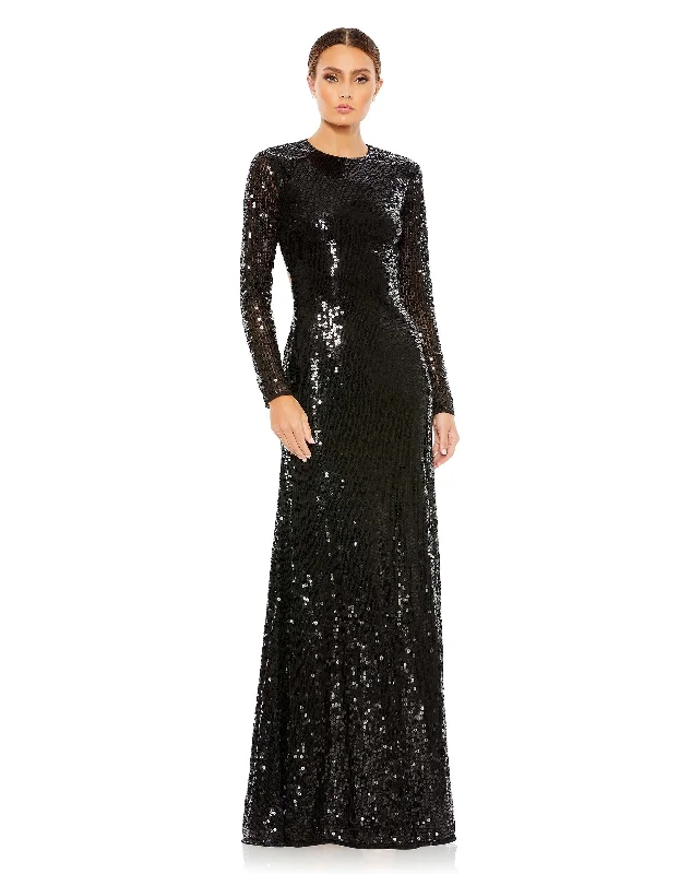 Price Cut Sequined Long Sleeve High Neck Open Back Gown