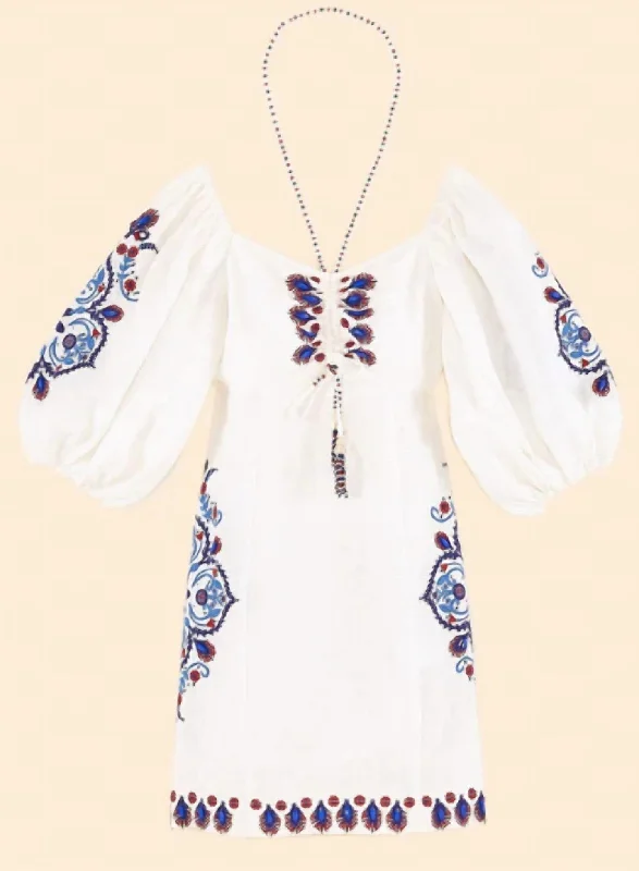 Special Discount Off White Navy Embroidery Mini Dress In White/blue/red