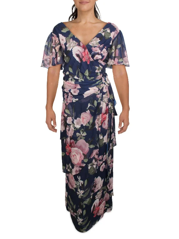 Today’s Deal Plus Womens Floral Ruffled Evening Dress