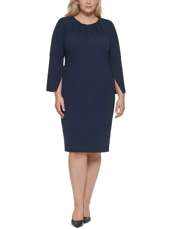 Early Bird Discount Plus Womens Ruched Knee Sheath Dress