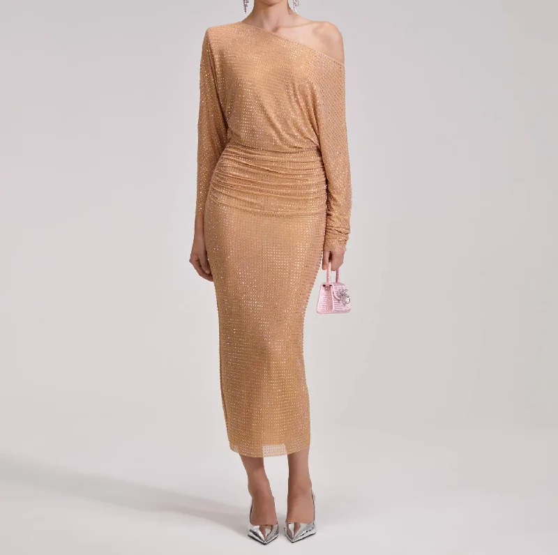 The Best Prices Sequin Mesh Midi Dress In Gold