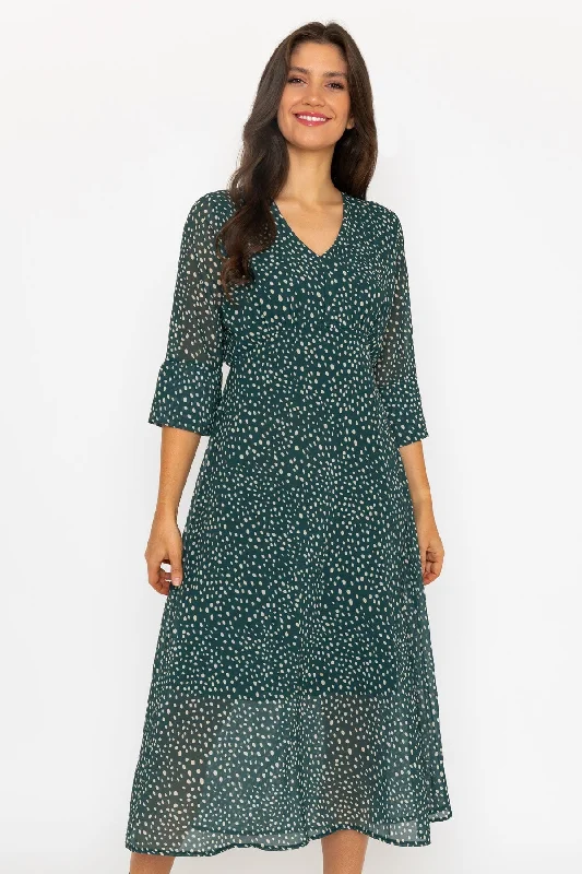Daily Specials 3/4 Sleeve Kerry Midi Dress in Green Print