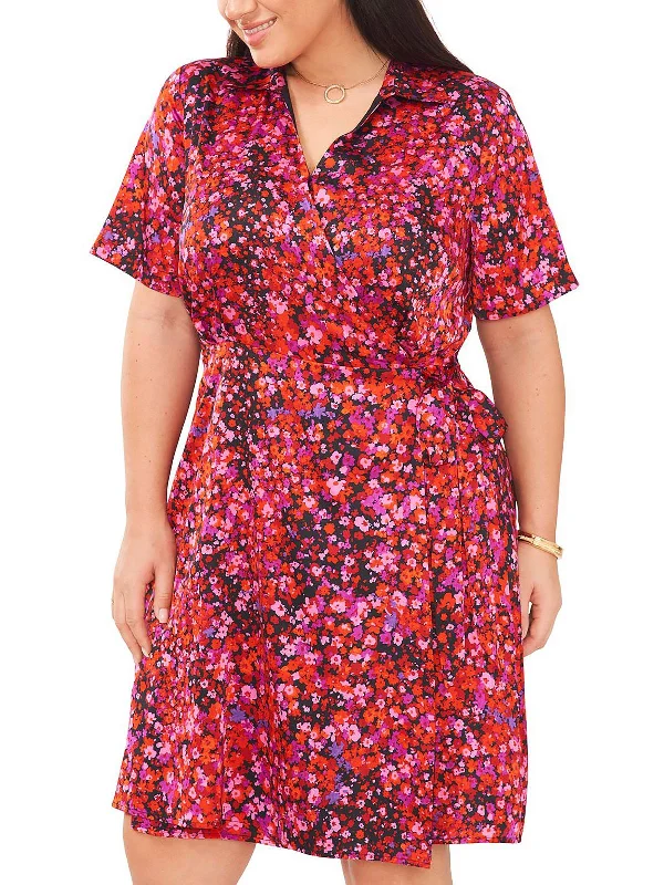 Low Prices Plus Womens Satin Floral Wrap Dress