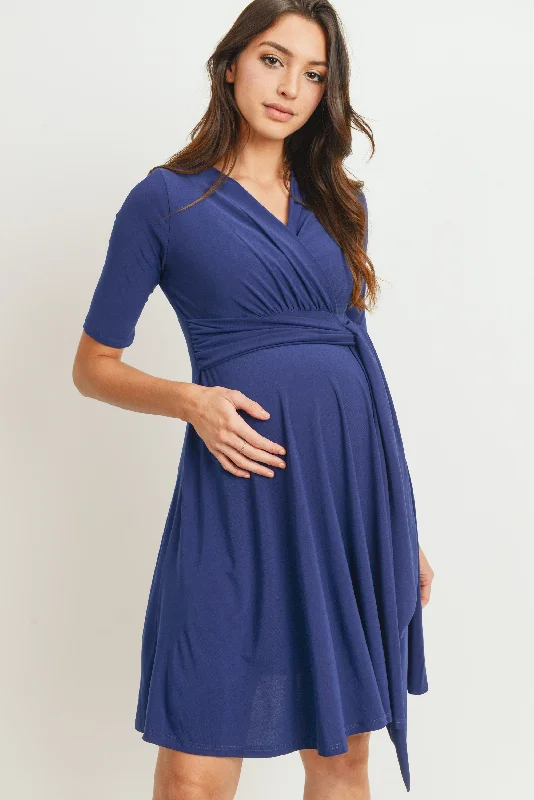 Midnight Sale Solid Side Tie V-Neck Maternity Dress