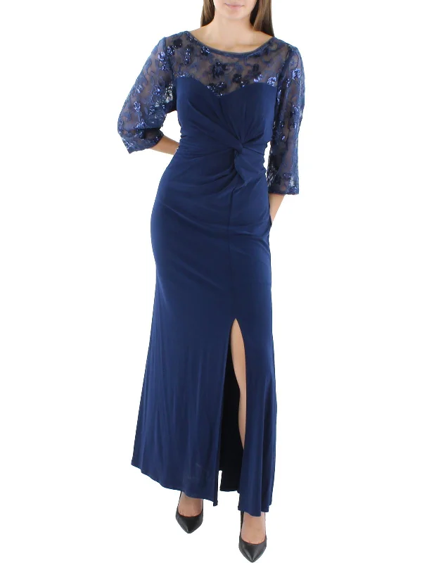 Year-End Sale Plus Womens Front Knot Maxi Evening Dress