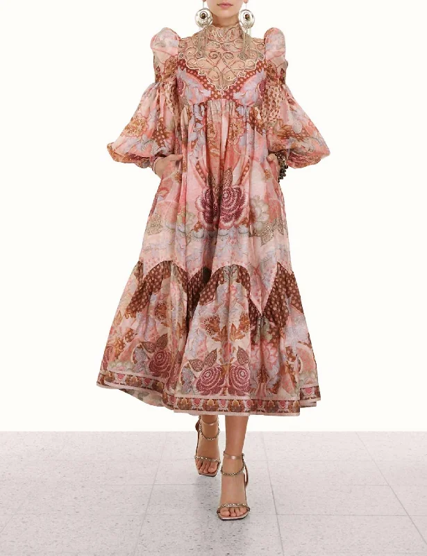 Weekend Flash Sale Kaleidoscope Swirl Yoke Midi Dress In Apricot Floral